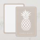 Preppy Witte Ananas op Beige Notitiekaartje (Voorkant / Achterkant)
