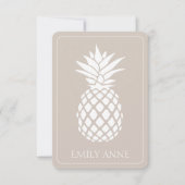 Preppy Witte Ananas op Beige Notitiekaartje (Voorkant)