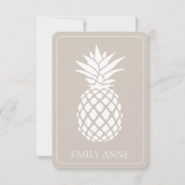 Preppy Witte Ananas op Beige Notitiekaartje