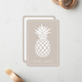 Preppy Witte Ananas op Beige Notitiekaartje