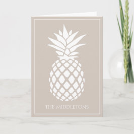 Preppy Witte Ananas op Beige Notitiekaartje