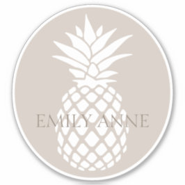 Preppy Witte Ananas op Beige Persoonlijk gemaakt Sticker
