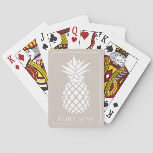 Preppy Witte Ananas op Beige Pokerkaarten (Achterkant)