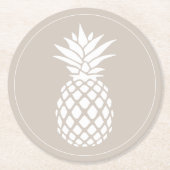 Preppy Witte Ananas op Beige Ronde Kartonnen Onderzetter (Voorkant)