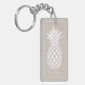 Preppy Witte Ananas op Beige Sleutelhanger (Voorkant Links)