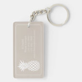 Preppy Witte Ananas op Beige Sleutelhanger (achterkant)