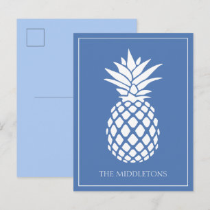 Preppy Witte Ananas op Blauwe Achtergrond Briefkaart
