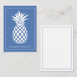 Preppy Witte Ananas op Blauwe Achtergrond Notitiekaartje