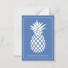 Preppy Witte Ananas op Blauwe Achtergrond Notitiekaartje