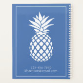 Preppy Witte Ananas op Blauwe Achtergrond Planner (Achterkant)