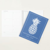 Preppy Witte Ananas op Blauwe Achtergrond Planner (Display)