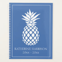 Preppy Witte Ananas op Blauwe Achtergrond