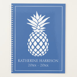 Preppy Witte Ananas op Blauwe Achtergrond Planner