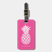 Preppy Witte Ananas op Roze Bagagelabel (Voorkant verticaal)