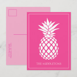 Preppy Witte Ananas op Roze Briefkaart
