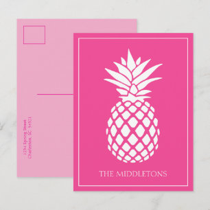 Preppy Witte Ananas op Roze Briefkaart