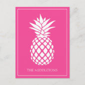 Preppy Witte Ananas op Roze Briefkaart (Voorkant)