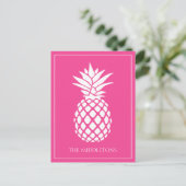 Preppy Witte Ananas op Roze Briefkaart (Staand voorkant)