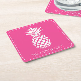 Preppy Witte Ananas op Roze Kartonnen Onderzetters