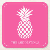 Preppy Witte Ananas op Roze Kartonnen Onderzetters (Voorkant)