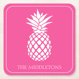Preppy Witte Ananas op Roze Kartonnen Onderzetters