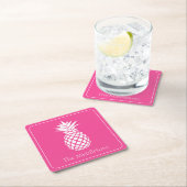Preppy Witte Ananas op Roze Kartonnen Onderzetters (Insitu)