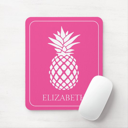 Preppy Witte Ananas op Roze Muismat (Met muis)