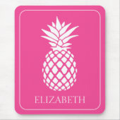 Preppy Witte Ananas op Roze Muismat (Voorkant)