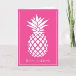 Preppy Witte Ananas op Roze Notitiekaartje