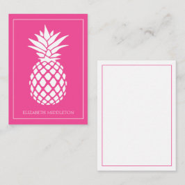 Preppy Witte Ananas op Roze Notitiekaartje