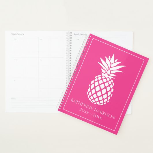Preppy Witte Ananas op Roze Planner (Display)