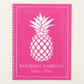 Preppy Witte Ananas op Roze Planner (Voorkant)