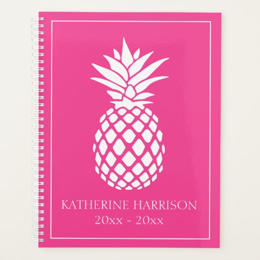 Preppy Witte Ananas op Roze Planner (Voorkant)