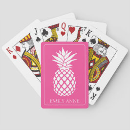 Preppy Witte Ananas op Roze Pokerkaarten
