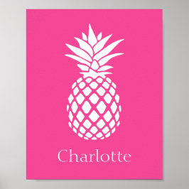 Preppy Witte Ananas op Roze Poster
