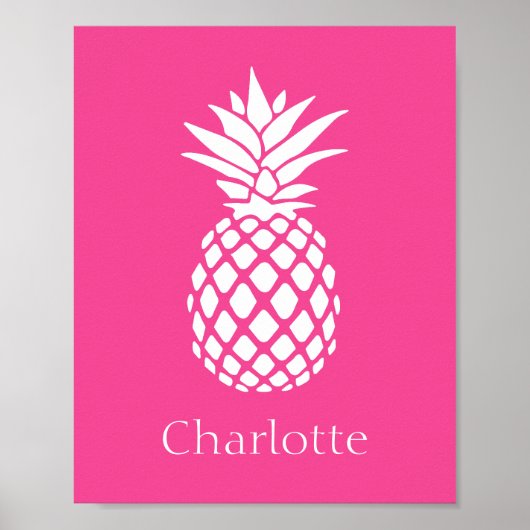 Preppy Witte Ananas op Roze Poster (Voorkant)