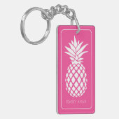 Preppy Witte Ananas op Roze Sleutelhanger (Voorkant Links)