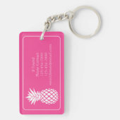 Preppy Witte Ananas op Roze Sleutelhanger (achterkant)