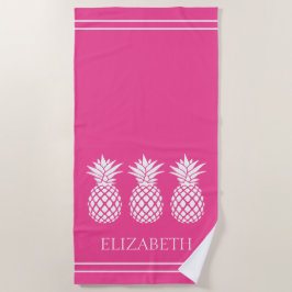 Preppy Witte Ananas op Roze Strandlaken