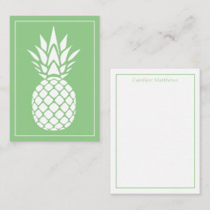 Preppy Witte Ananas op Saliegroen Notitiekaartje
