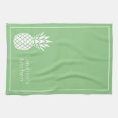 Preppy Witte Ananas op Saliegroen Theedoek (Horizontaal)