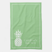 Preppy Witte Ananas op Saliegroen Theedoek (Verticaal)