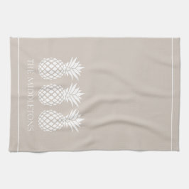 Preppy Witte Ananassen op Beige Theedoek