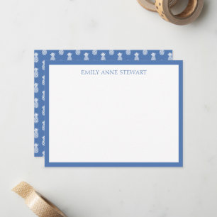 Preppy Witte Ananassen op Blauw Notitiekaartje