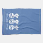 Preppy Witte Ananassen op Blauw Theedoek (Horizontaal)