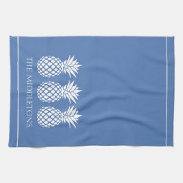 Preppy Witte Ananassen op Blauw Theedoek
