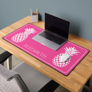 Preppy Witte Ananassen op Roze Bureaumat