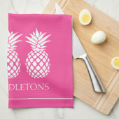 Preppy Witte Ananassen op Roze Theedoek (Quarter Fold)
