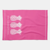 Preppy Witte Ananassen op Roze Theedoek (Horizontaal)