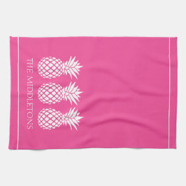 Preppy Witte Ananassen op Roze Theedoek
